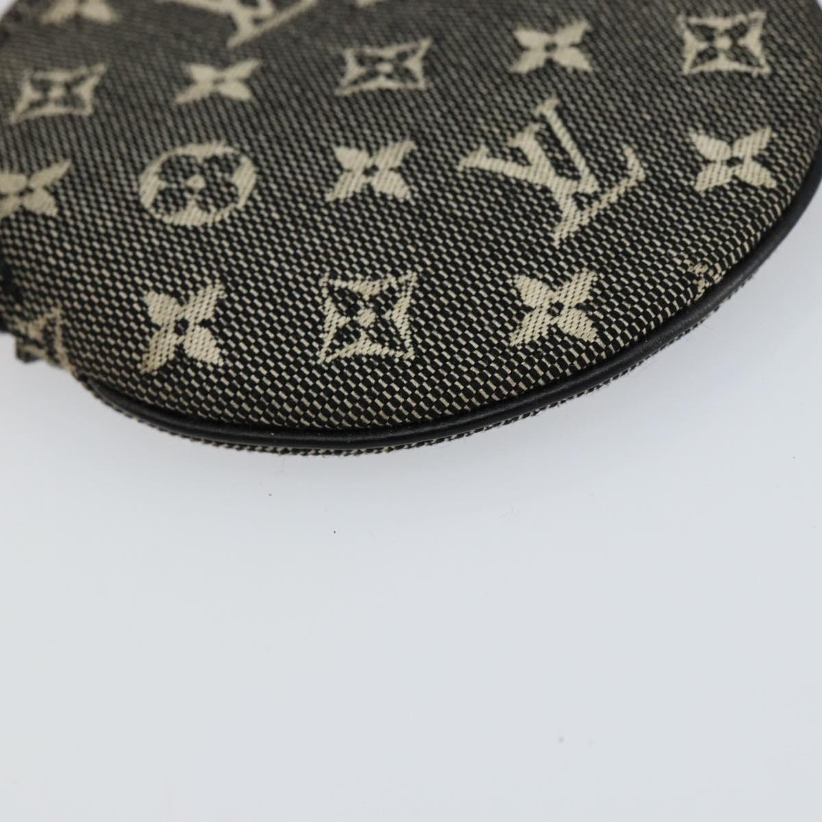 LOUIS VUITTON Mini Lin Porte Monnaie Round Coin Purse Black M92453 Auth 151364