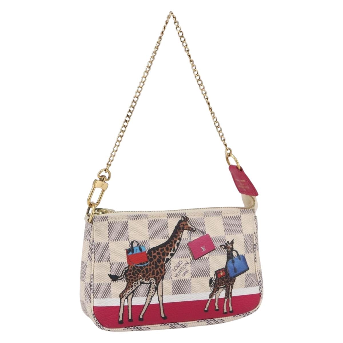 LOUIS VUITTON Azur Giraffe Mini Pochette Accessoires N62200 LV Auth 151369SAM