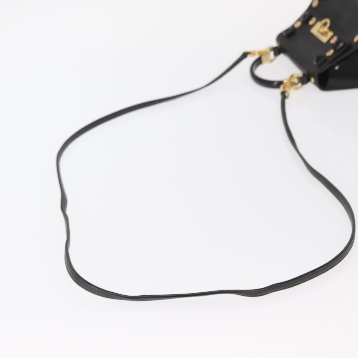 Salvatore Ferragamo Gancini Hand Bag Leather 2way Black Gold Auth 151370