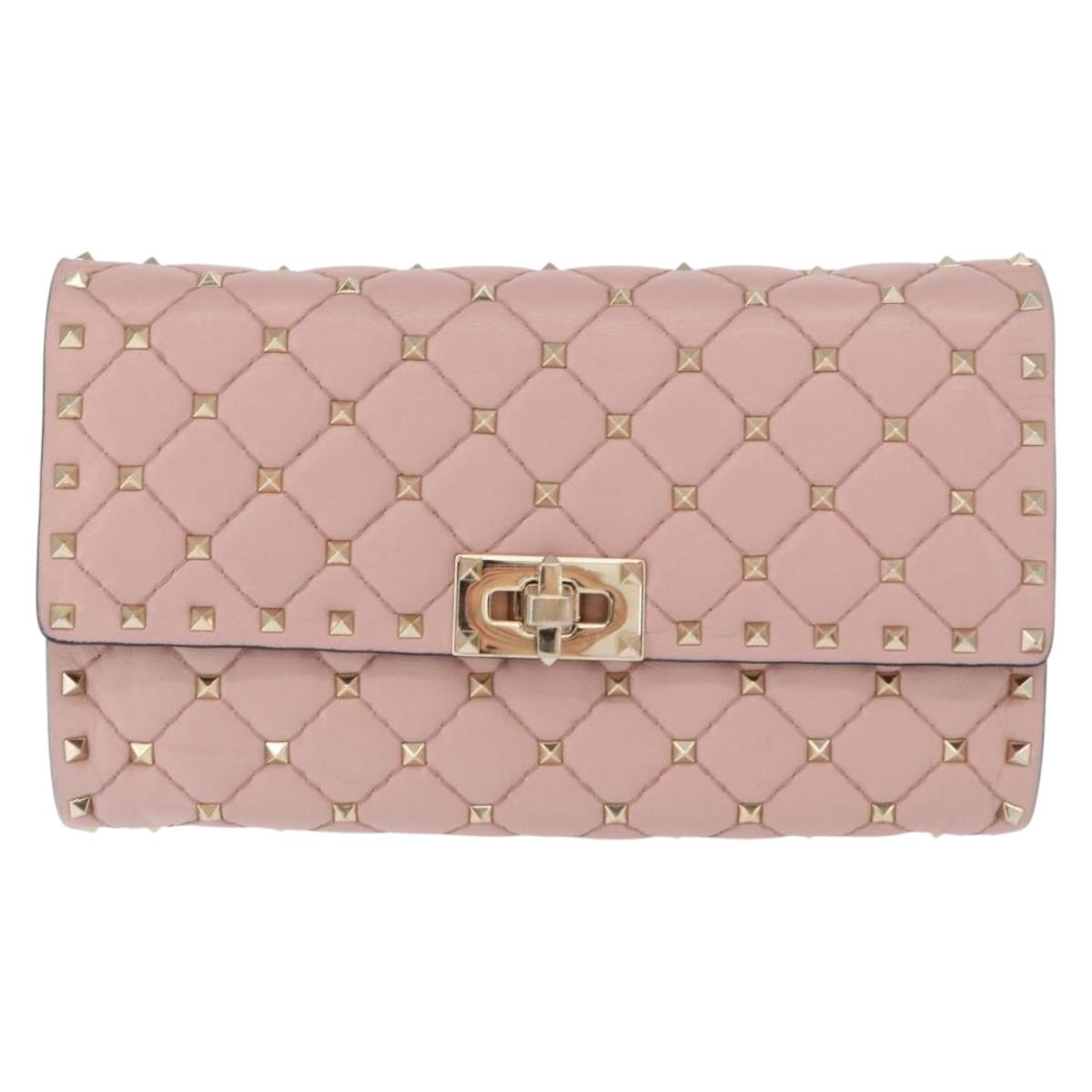 VALENTINO Chain Shoulder Bag Leather Pink Gold Auth 151371