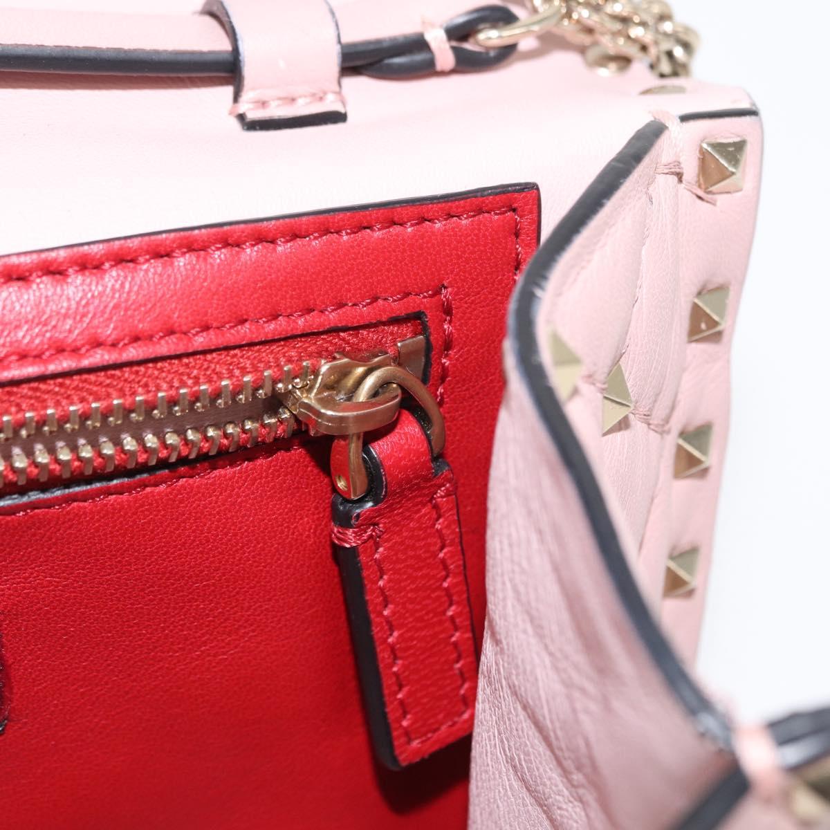 VALENTINO Chain Shoulder Bag Leather Pink Gold Auth 151371
