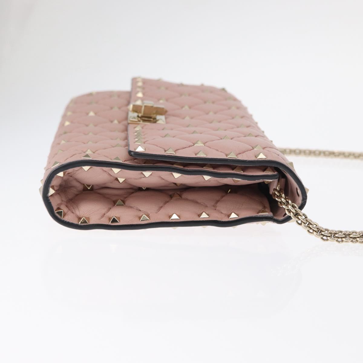 VALENTINO Chain Shoulder Bag Leather Pink Gold Auth 151371