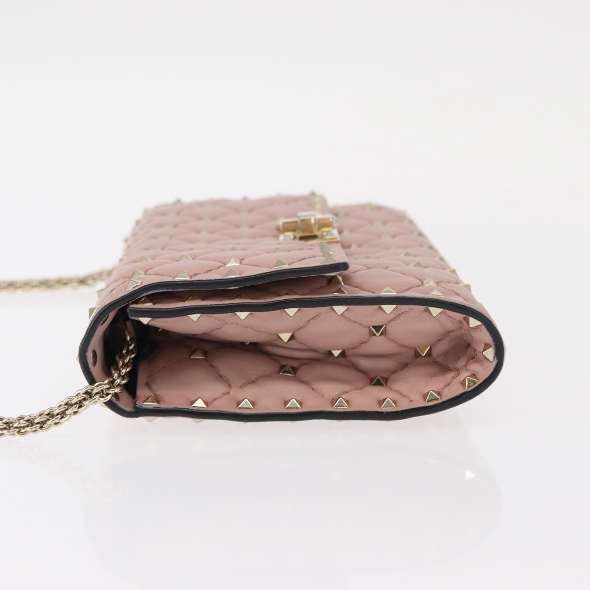 VALENTINO Chain Shoulder Bag Leather Pink Gold Auth 151371