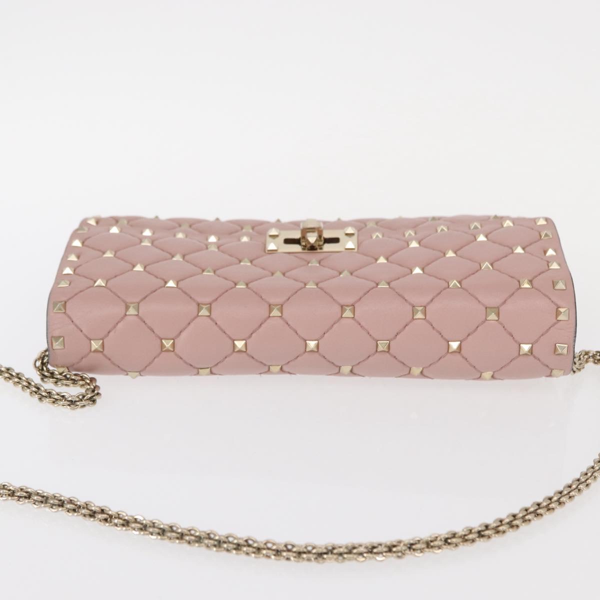 VALENTINO Chain Shoulder Bag Leather Pink Gold Auth 151371