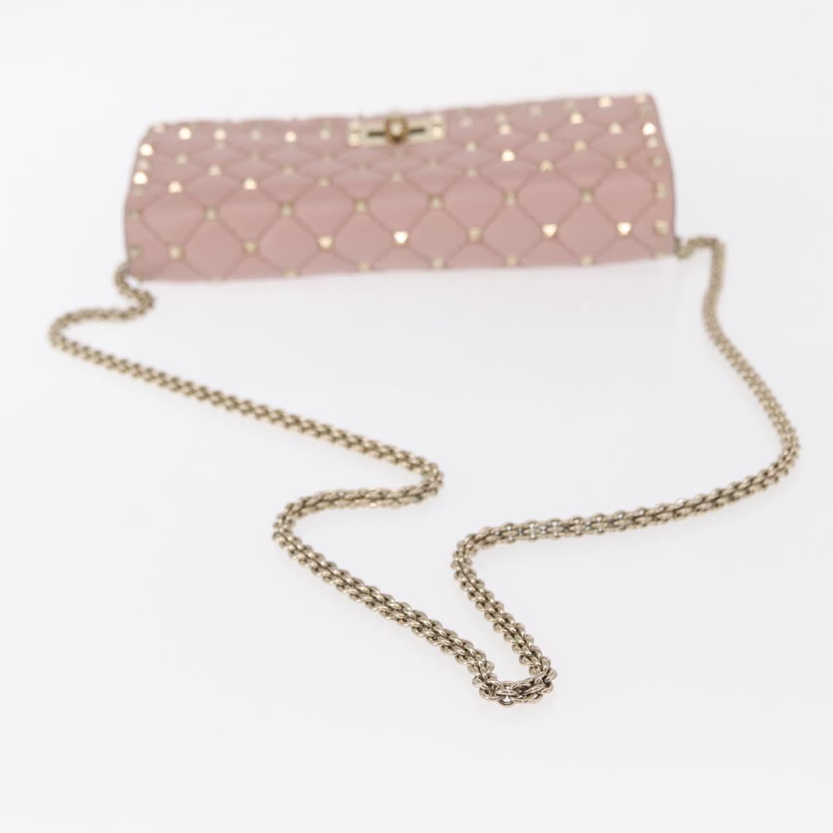 VALENTINO Chain Shoulder Bag Leather Pink Gold Auth 151371