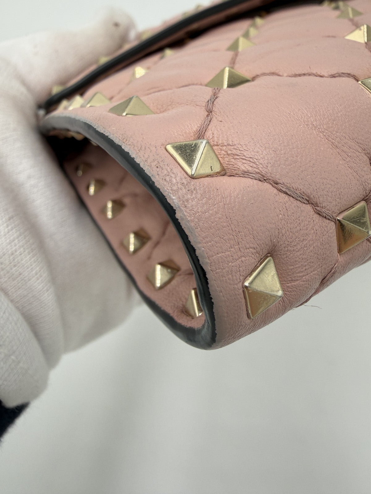 VALENTINO Chain Shoulder Bag Leather Pink Gold Auth 151371