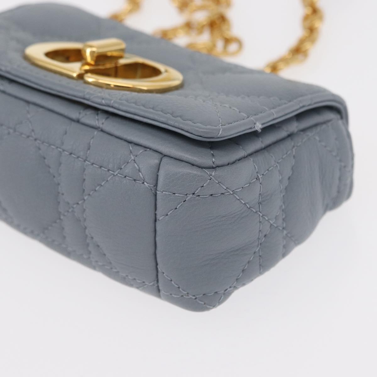 Christian Dior Canage Chain Dior Caro Bag Leather Blue Gold Auth 151372SAM