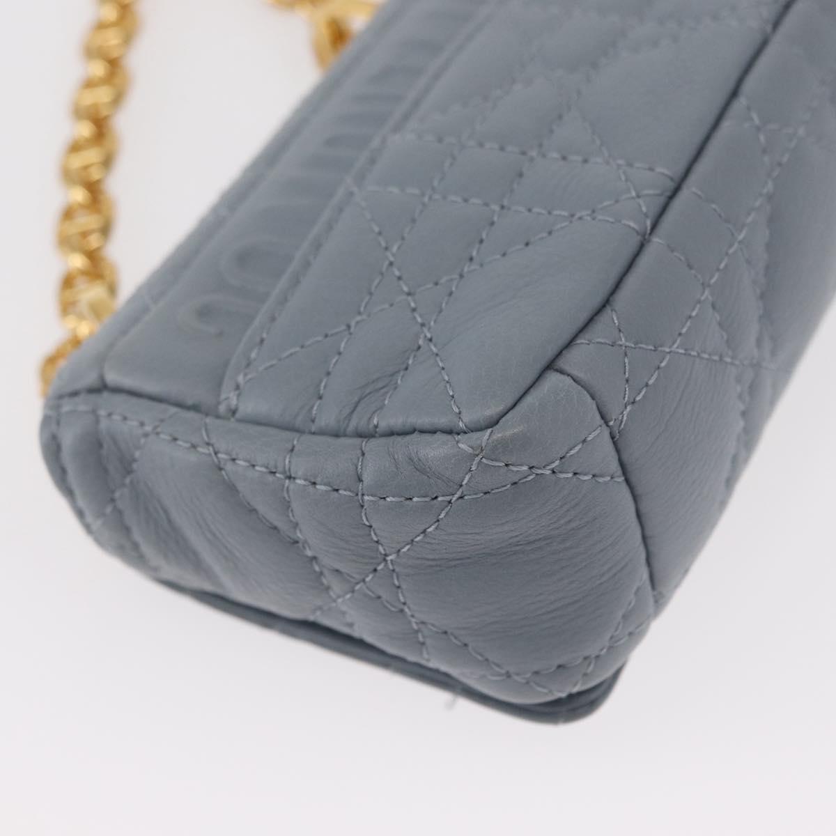 Christian Dior Canage Chain Dior Caro Bag Leather Blue Gold Auth 151372SAM