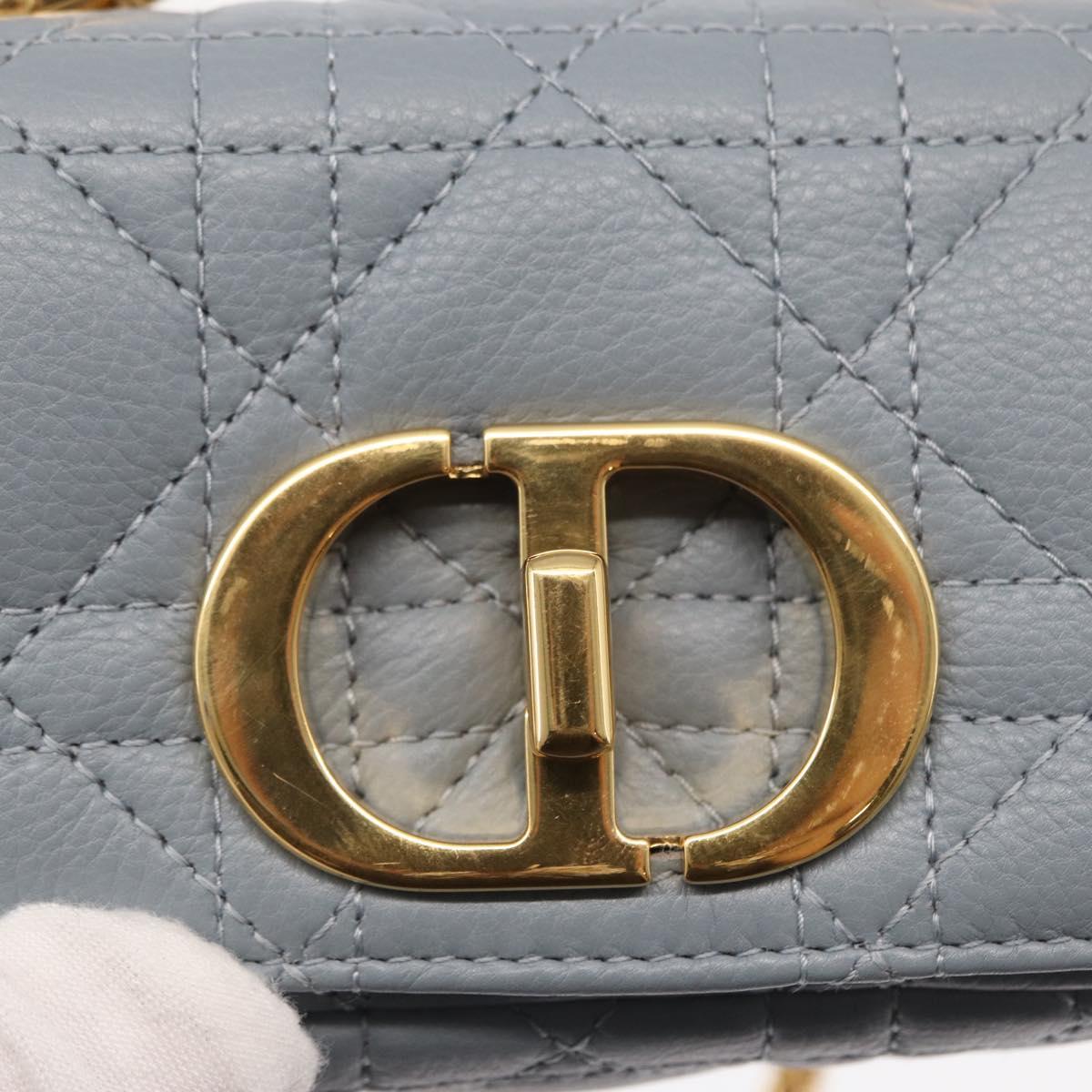 Christian Dior Canage Chain Dior Caro Bag Leather Blue Gold Auth 151372SAM