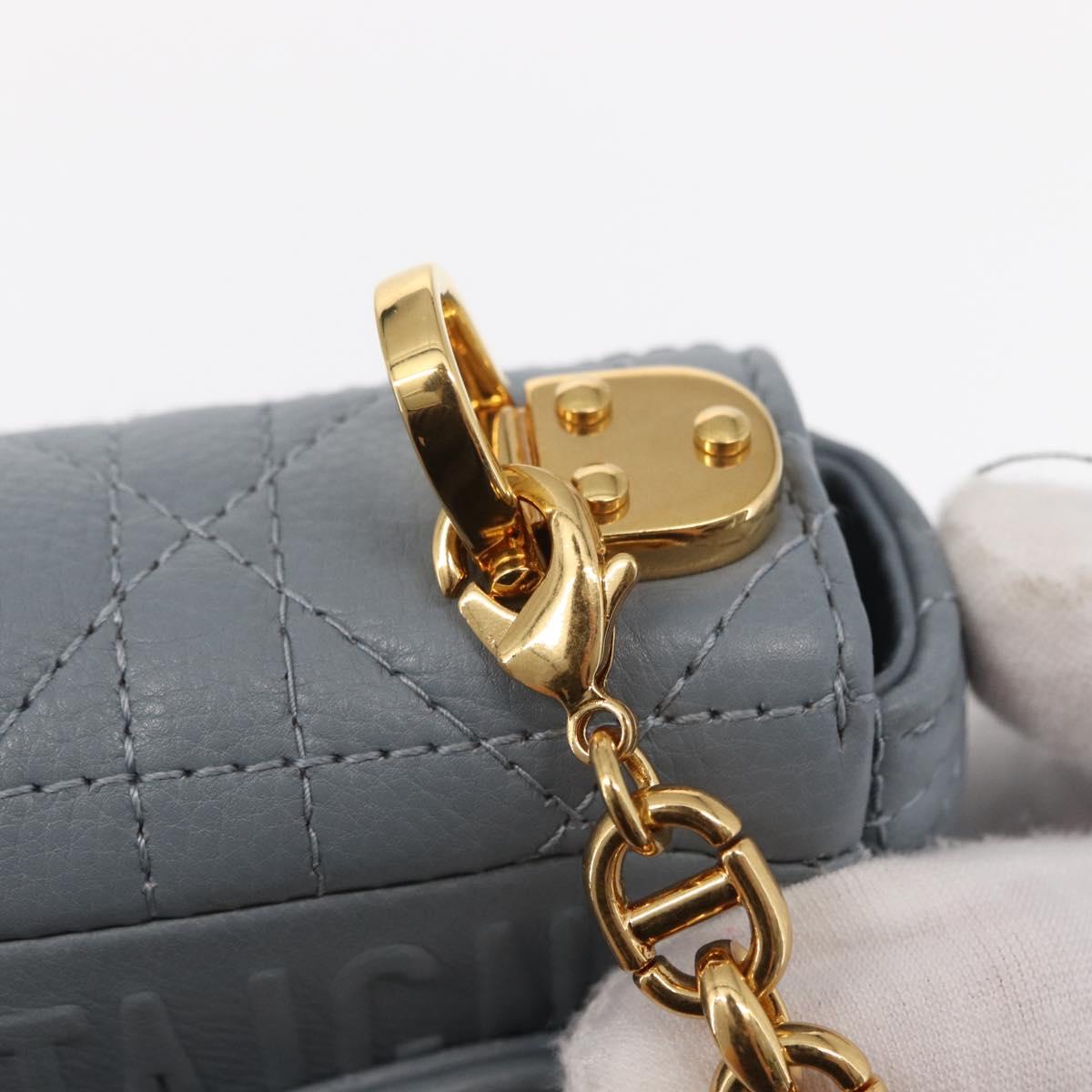 Christian Dior Canage Chain Dior Caro Bag Leather Blue Gold Auth 151372SAM
