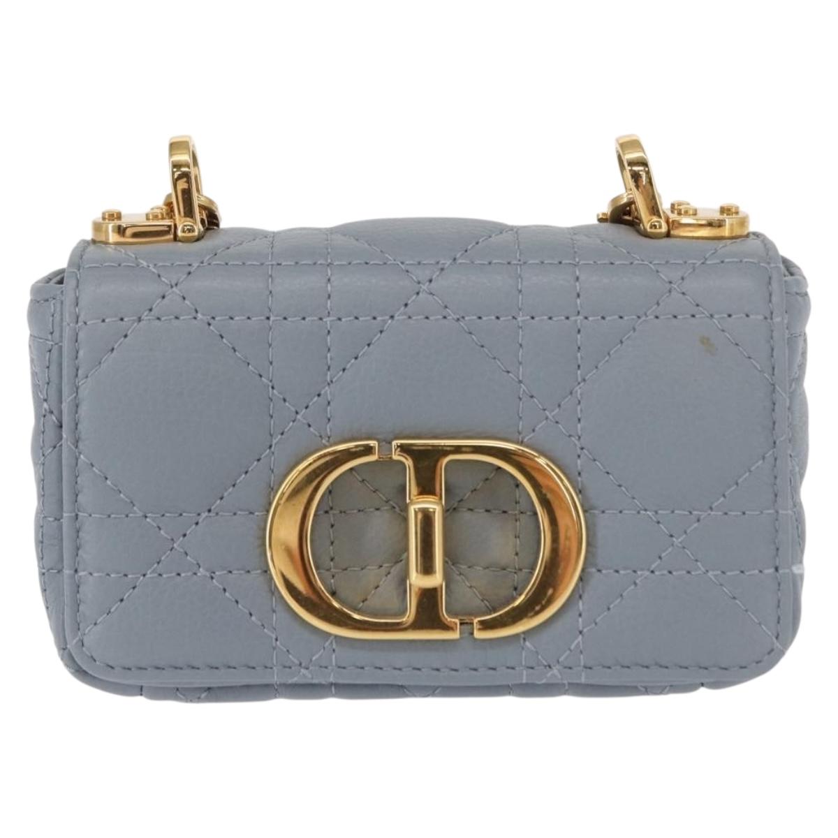 Christian Dior Canage Chain Dior Caro Bag Leather Blue Gold Auth 151372SAM