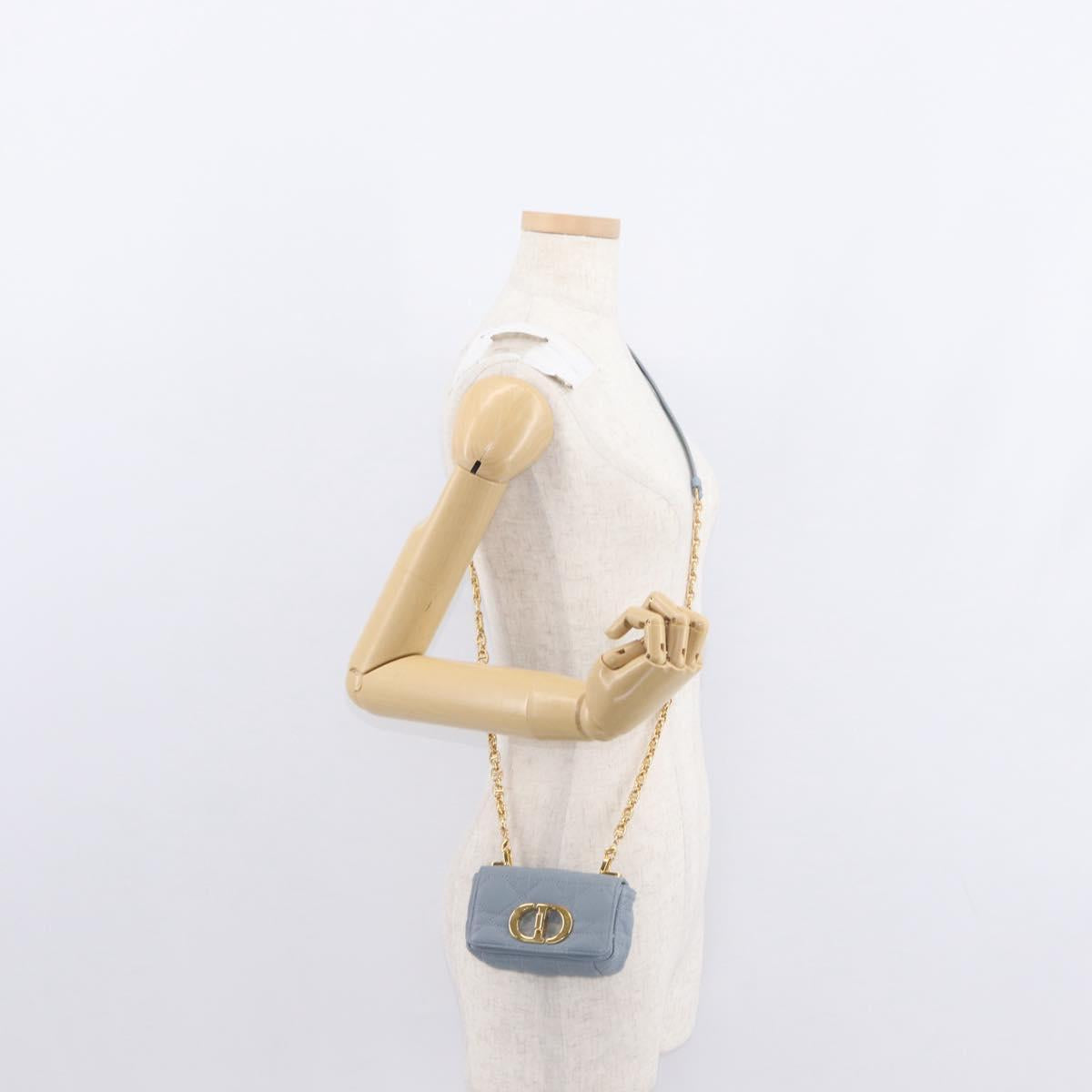 Christian Dior Canage Chain Dior Caro Bag Leather Blue Gold Auth 151372SAM