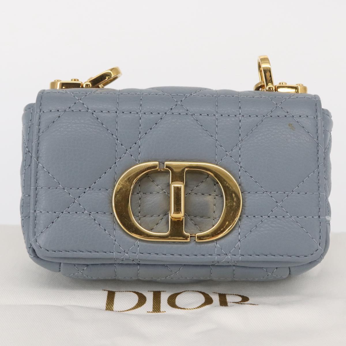 Christian Dior Canage Chain Dior Caro Bag Leather Blue Gold Auth 151372SAM