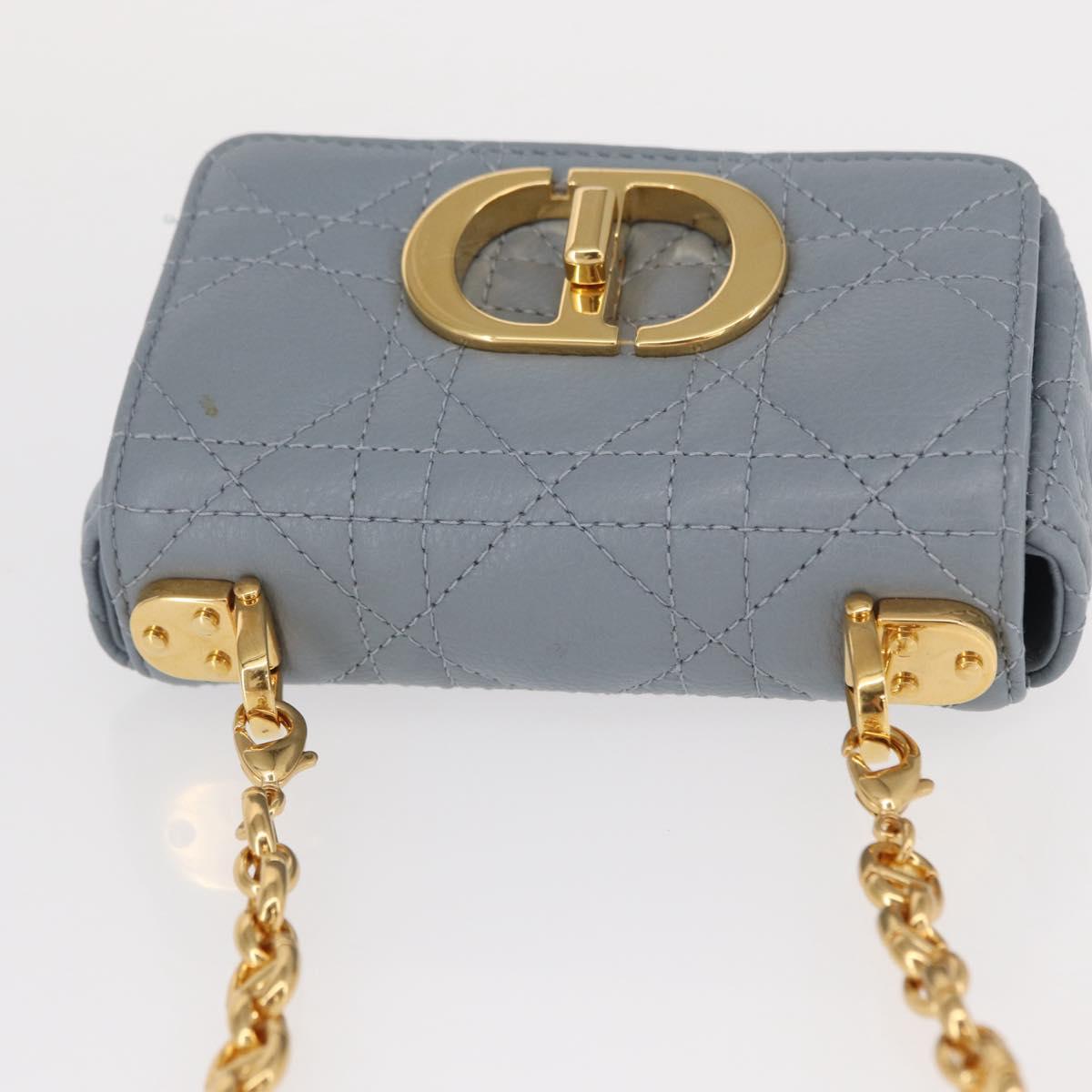 Christian Dior Canage Chain Dior Caro Bag Leather Blue Gold Auth 151372SAM