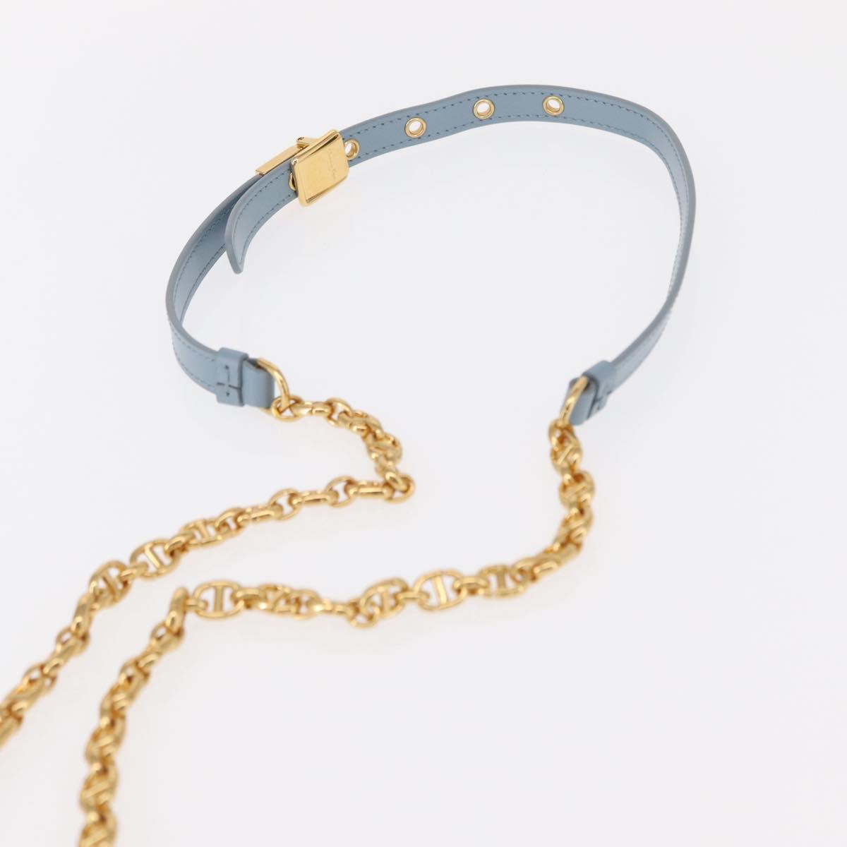 Christian Dior Canage Chain Dior Caro Bag Leather Blue Gold Auth 151372SAM
