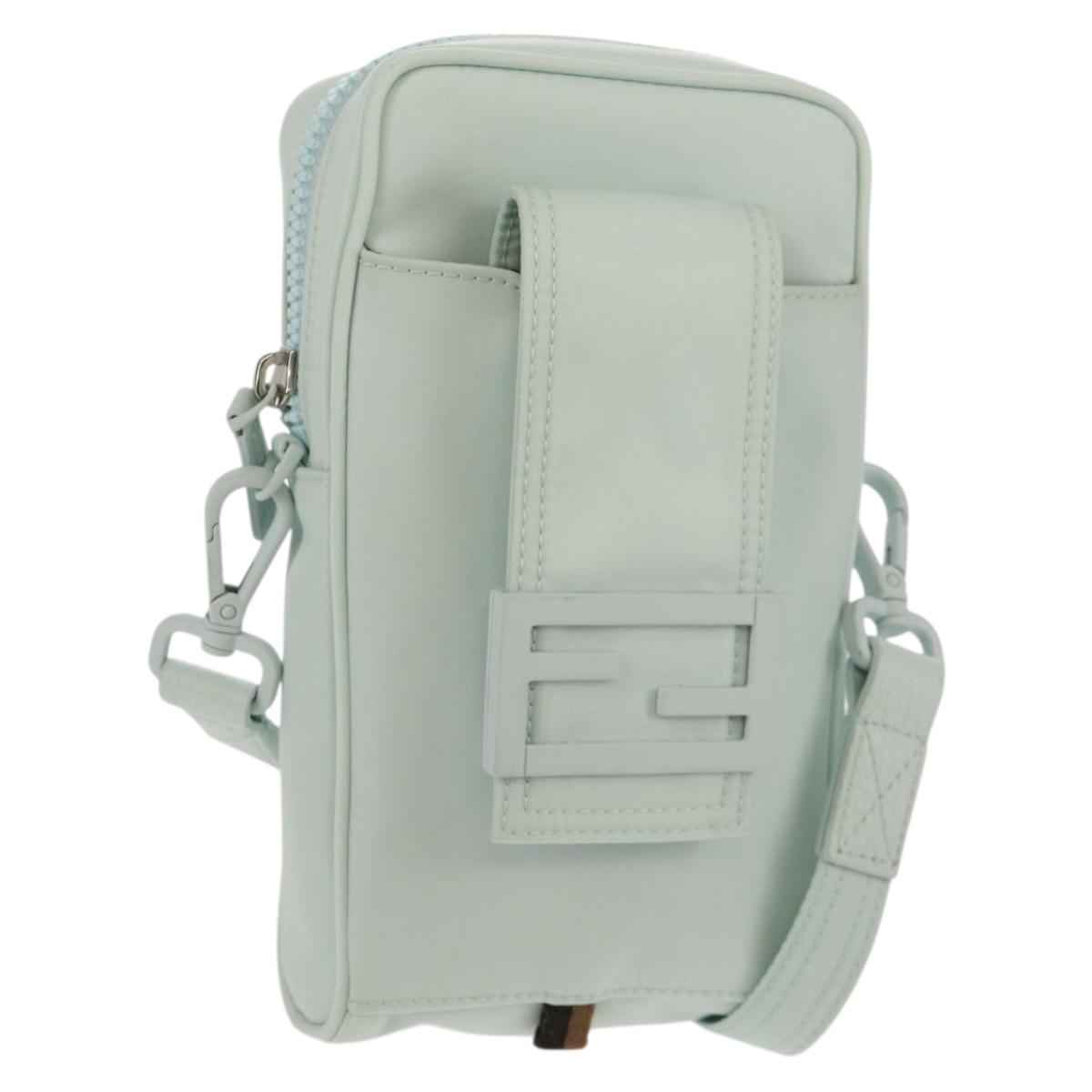 FENDI Baguette Phone Pouch Shoulder Bag Nylon Light Blue Auth 151373M