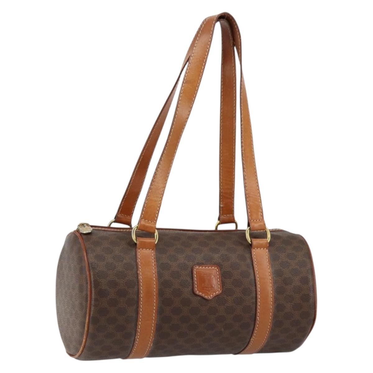 CELINE Macadam Canvas Hand Bag PVC Brown Gold Auth 151395