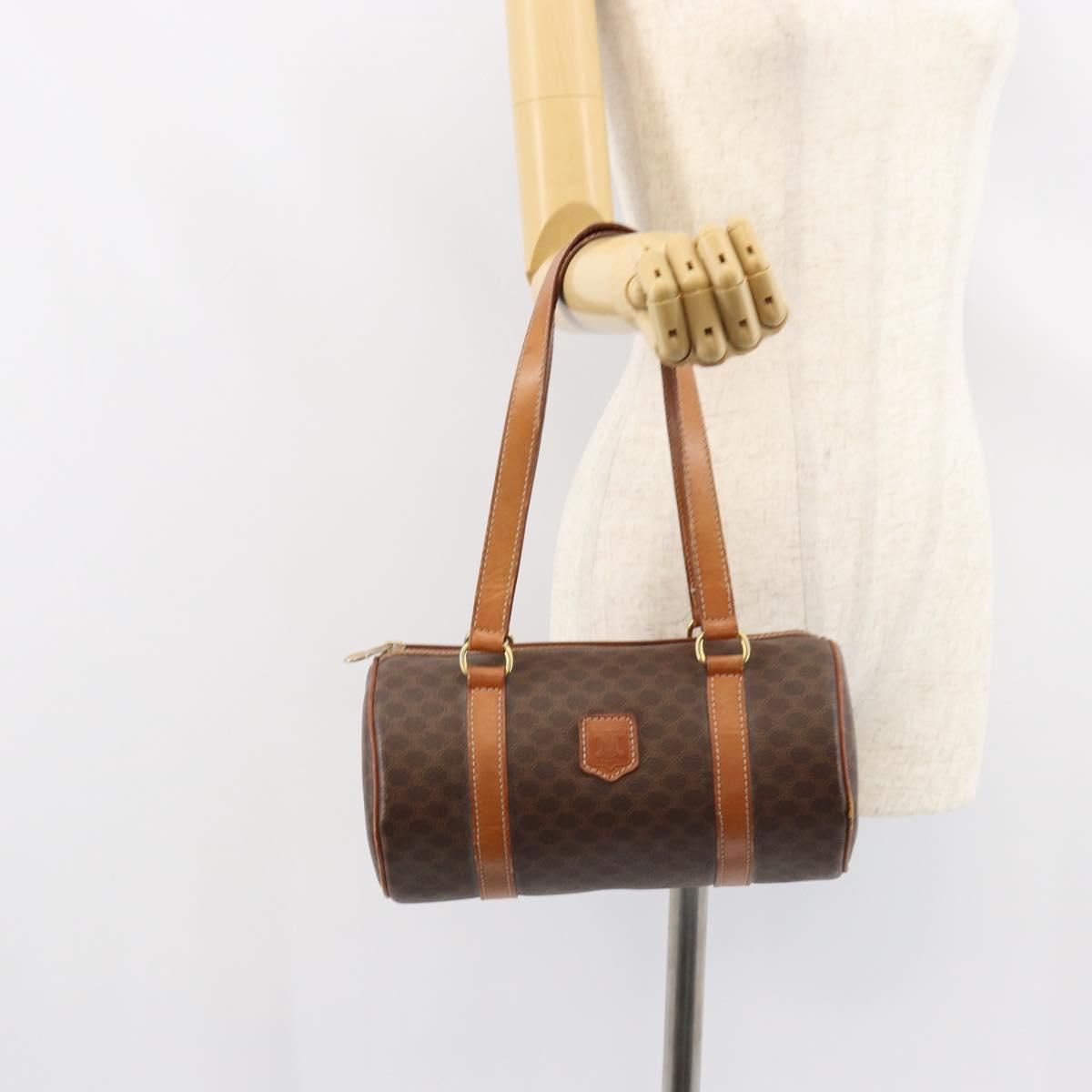 CELINE Macadam Canvas Hand Bag PVC Brown Gold Auth 151395