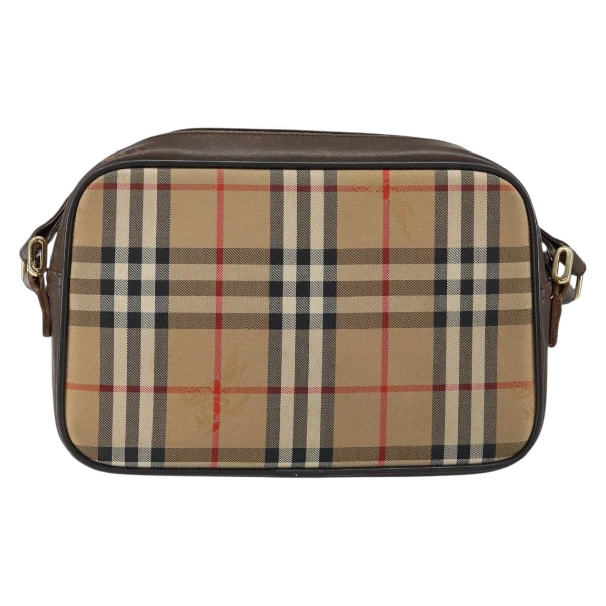 Burberrys Nova Check Shoulder Bag Canvas Beige Gold Auth 151396