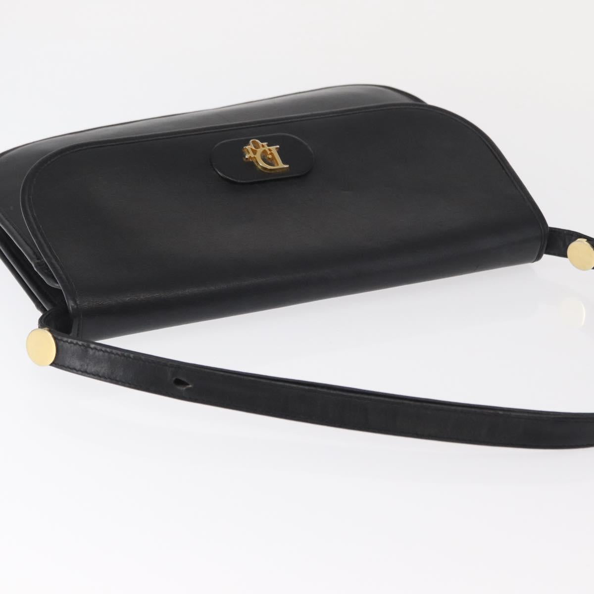 Christian Dior Shoulder Bag Leather Black Gold Auth 151397
