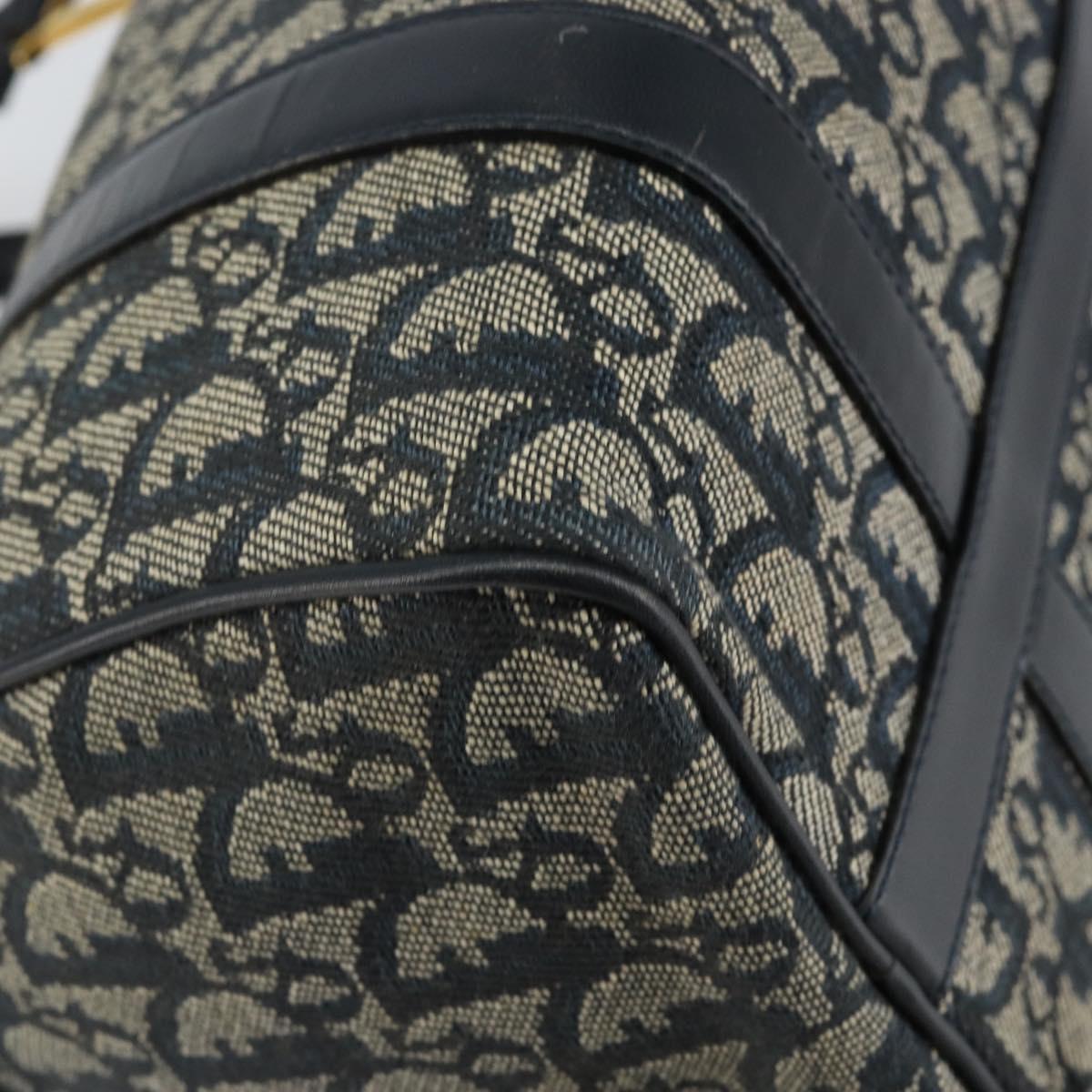 Christian Dior Trotter Canvas Boston Bag Navy Gold Auth 151399V