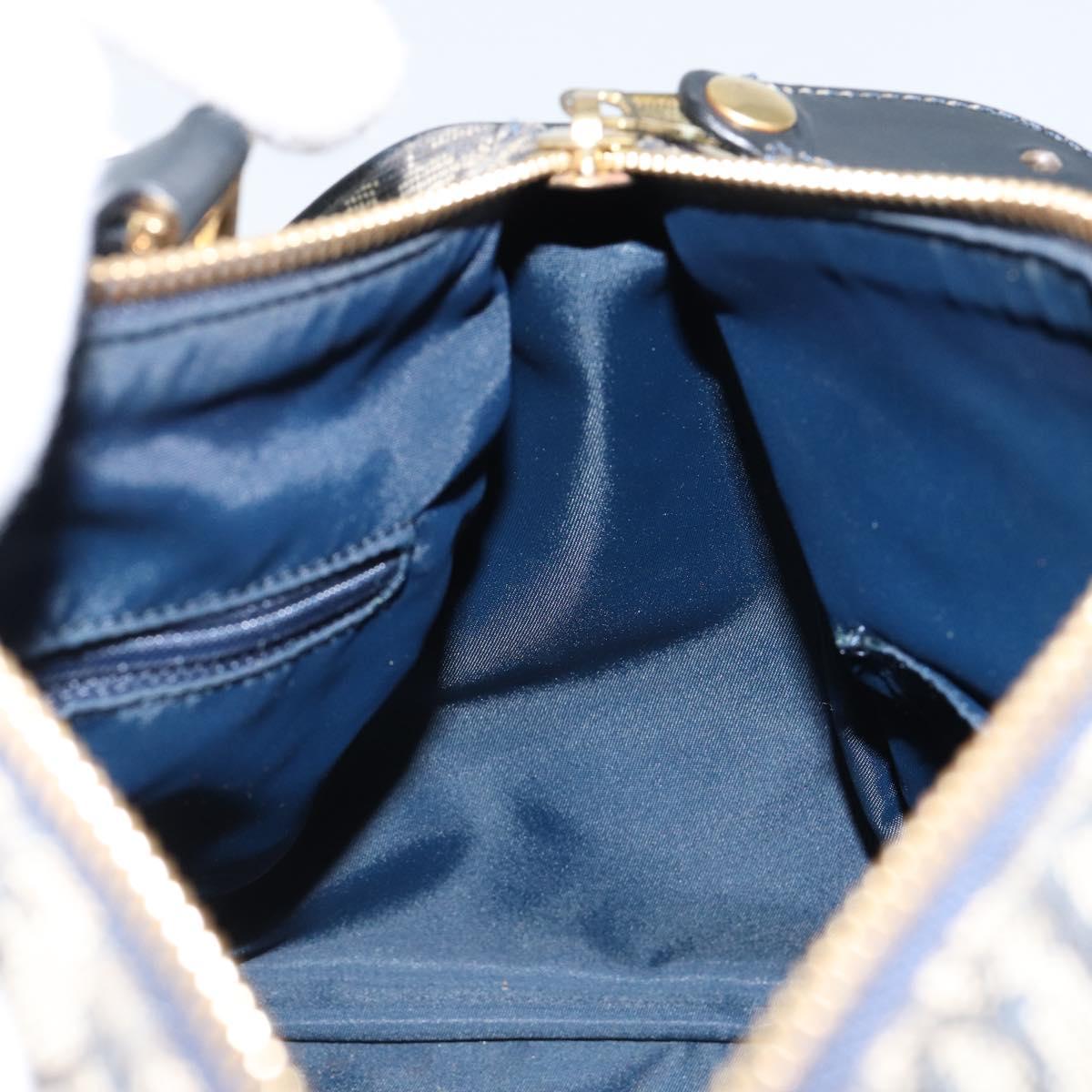 Christian Dior Trotter Canvas Boston Bag Navy Gold Auth 151399V