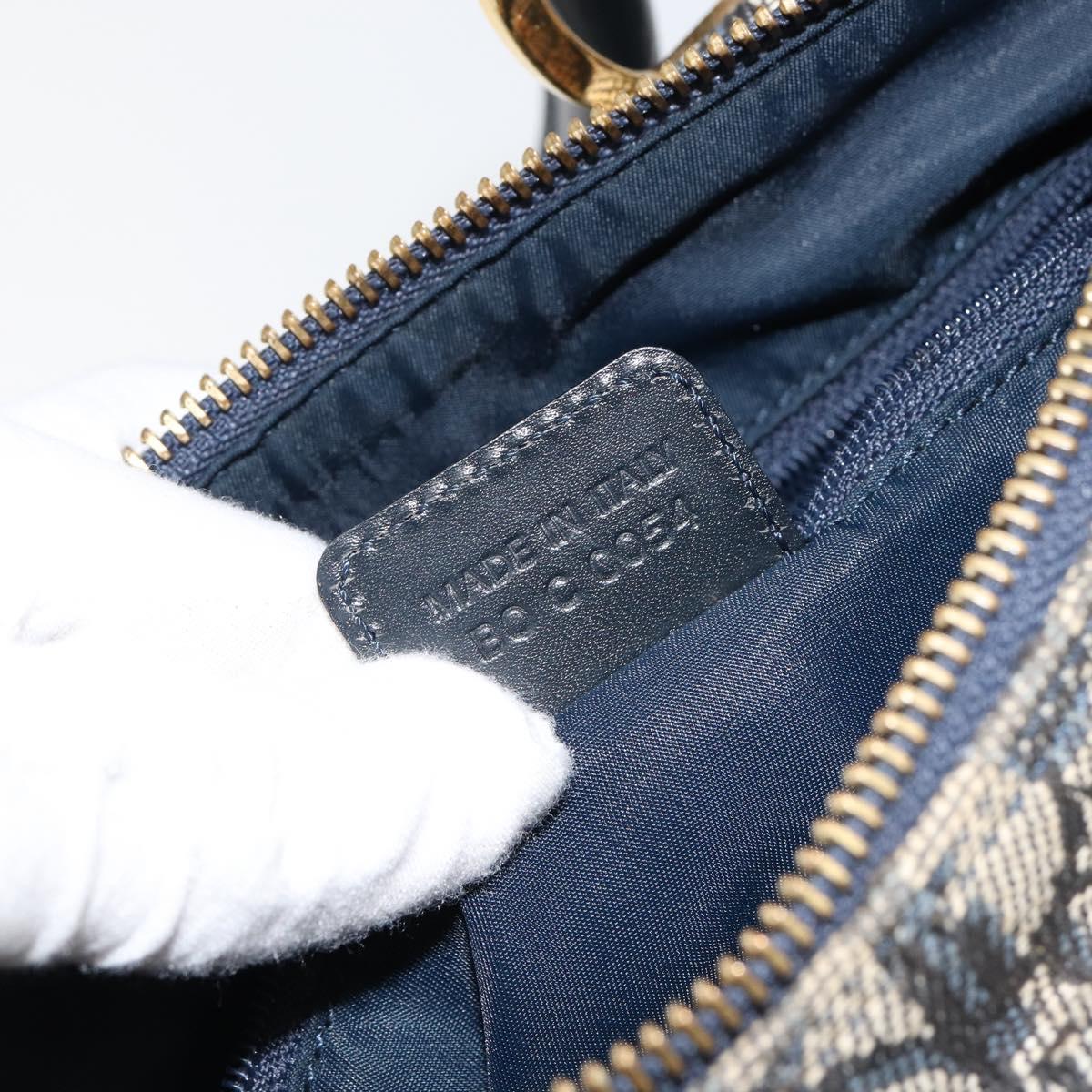 Christian Dior Trotter Canvas Boston Bag Navy Gold Auth 151399V