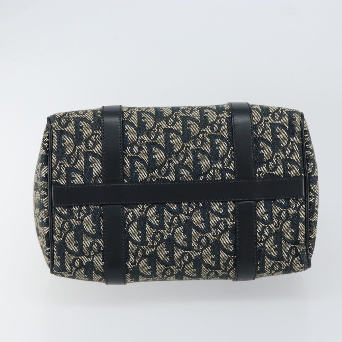 Christian Dior Trotter Canvas Boston Bag Navy Gold Auth 151399V