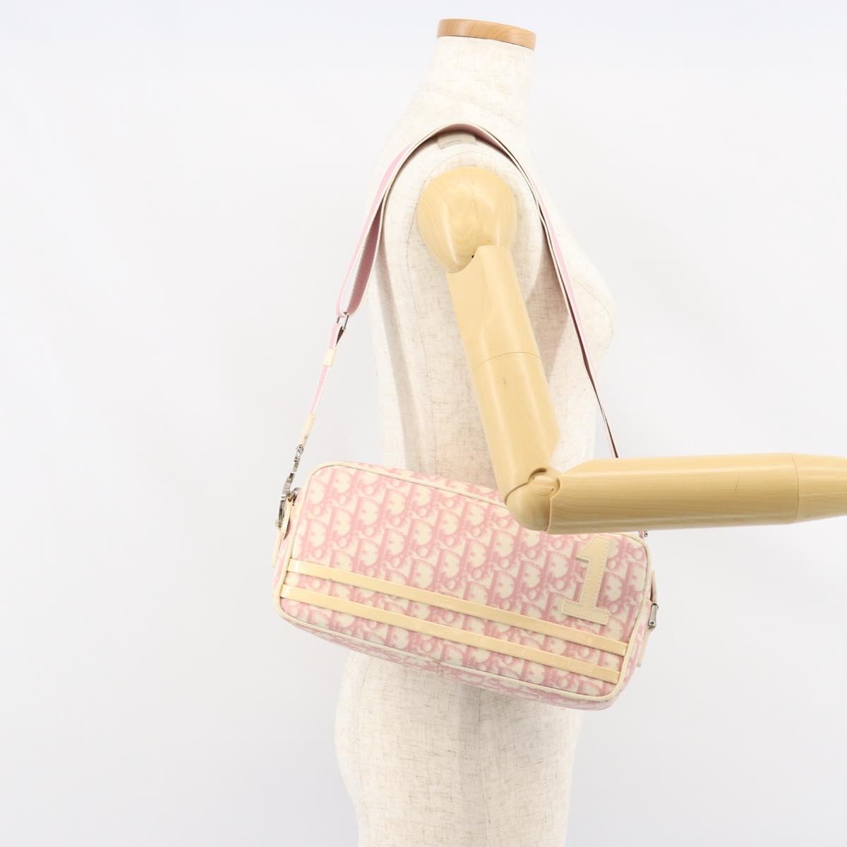 Christian Dior Trotter Canvas Shoulder Bag Pink Silver Auth 151400