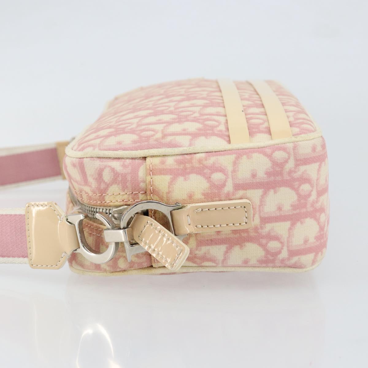 Christian Dior Trotter Canvas Shoulder Bag Pink Silver Auth 151400