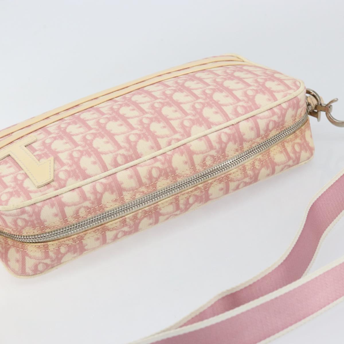 Christian Dior Trotter Canvas Shoulder Bag Pink Silver Auth 151400