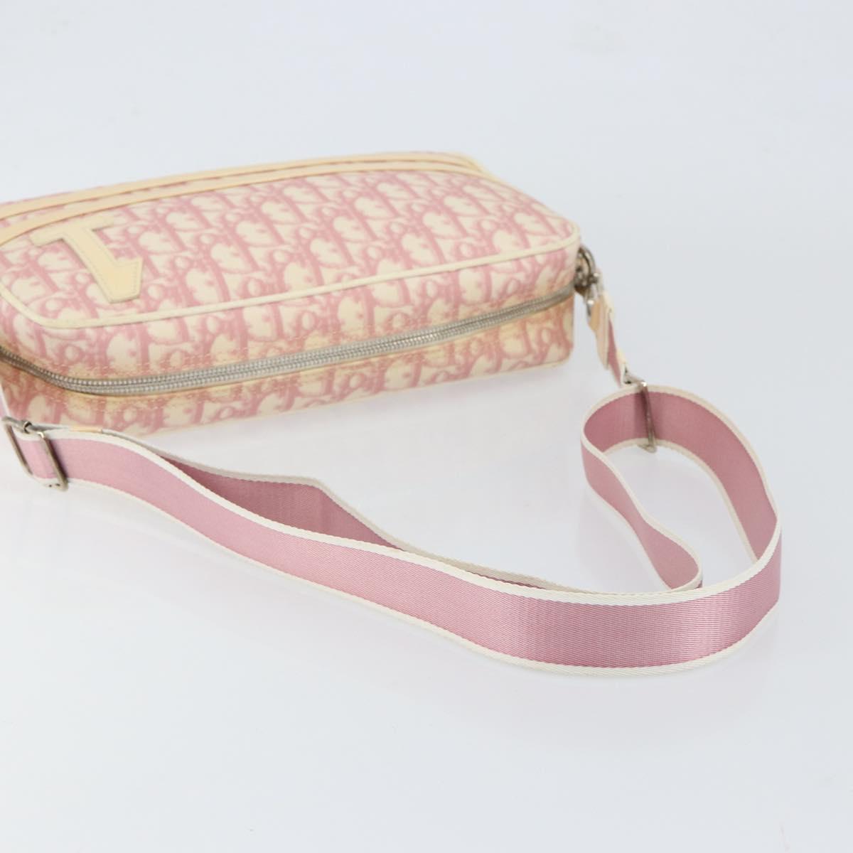 Christian Dior Trotter Canvas Shoulder Bag Pink Silver Auth 151400