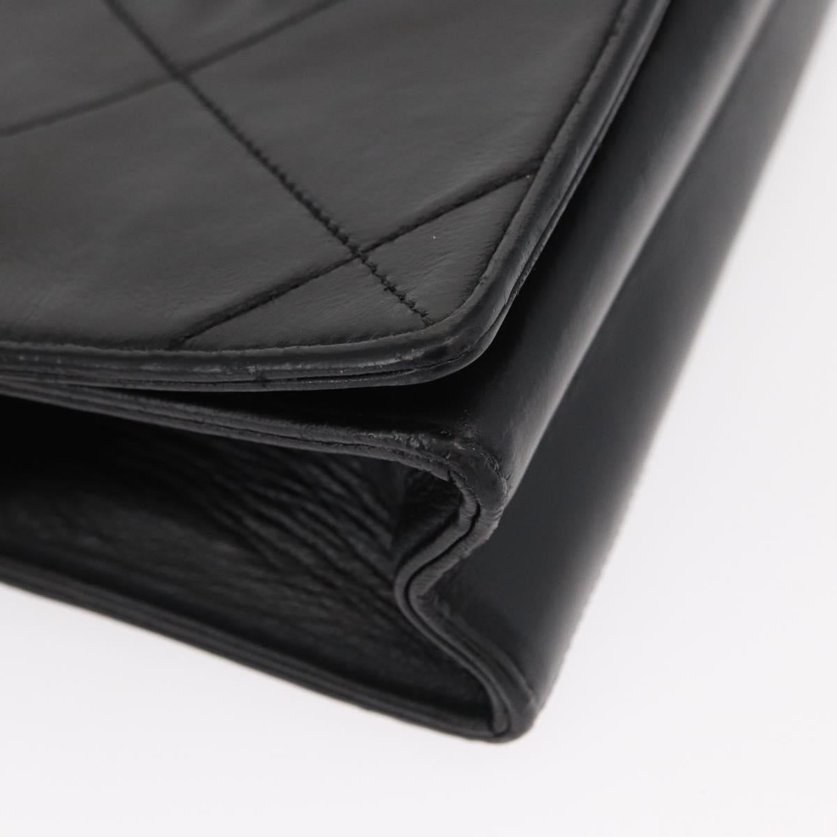 CHANEL Matelasse Chain Shoulder Bag Lamb Skin Black Gold CC Auth 151404