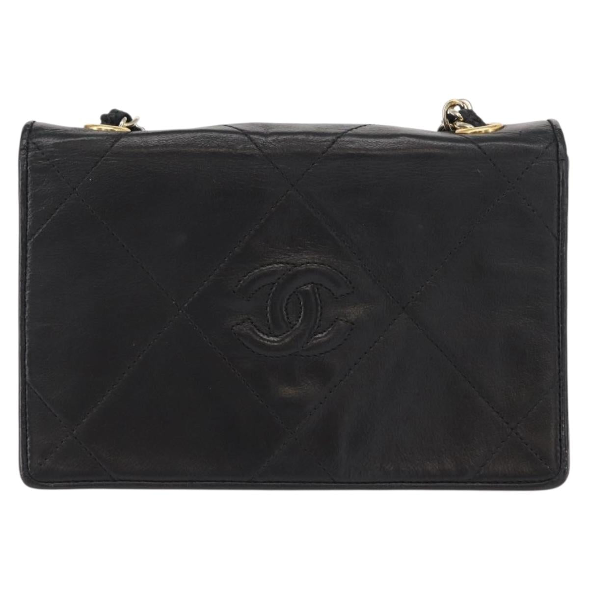 CHANEL Matelasse Chain Shoulder Bag Lamb Skin Black Gold CC Auth 151404