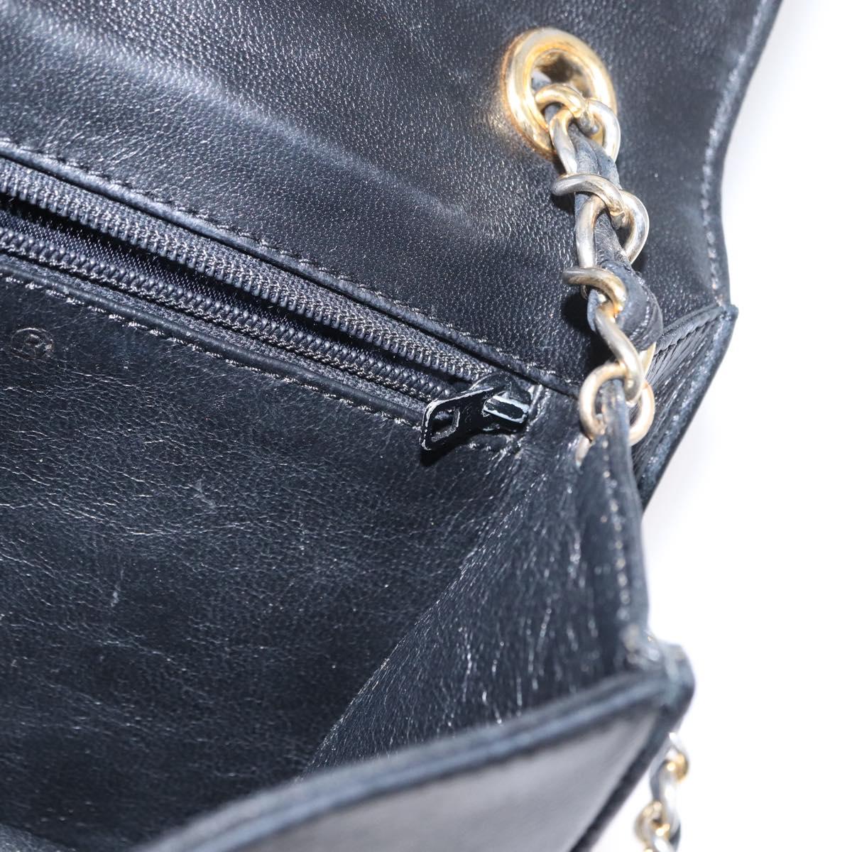CHANEL Matelasse Chain Shoulder Bag Lamb Skin Black Gold CC Auth 151404