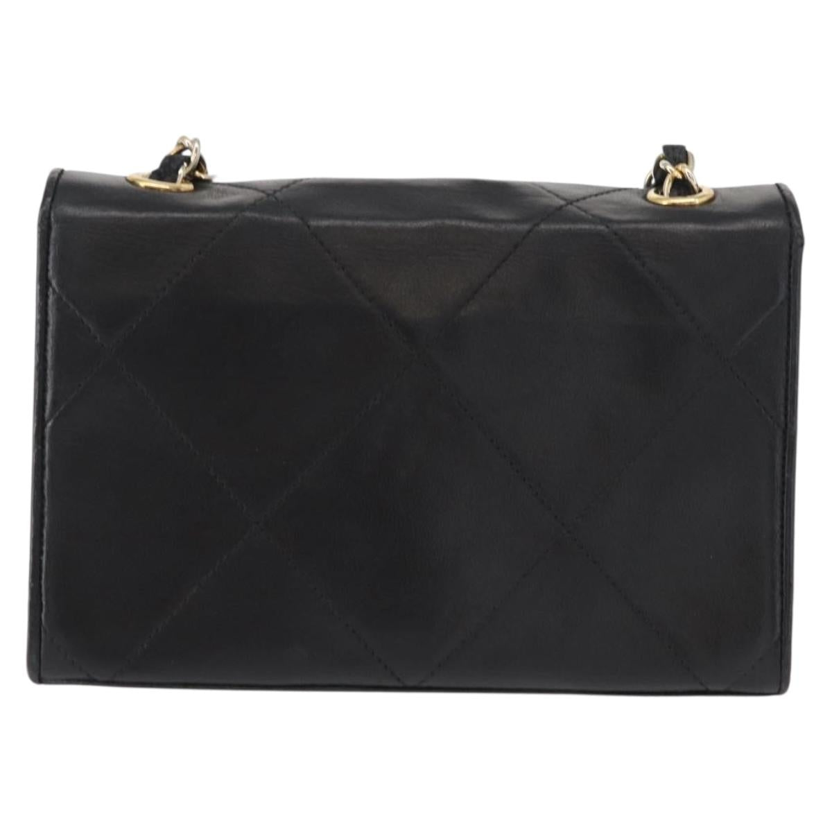 CHANEL Matelasse Chain Shoulder Bag Lamb Skin Black Gold CC Auth 151404