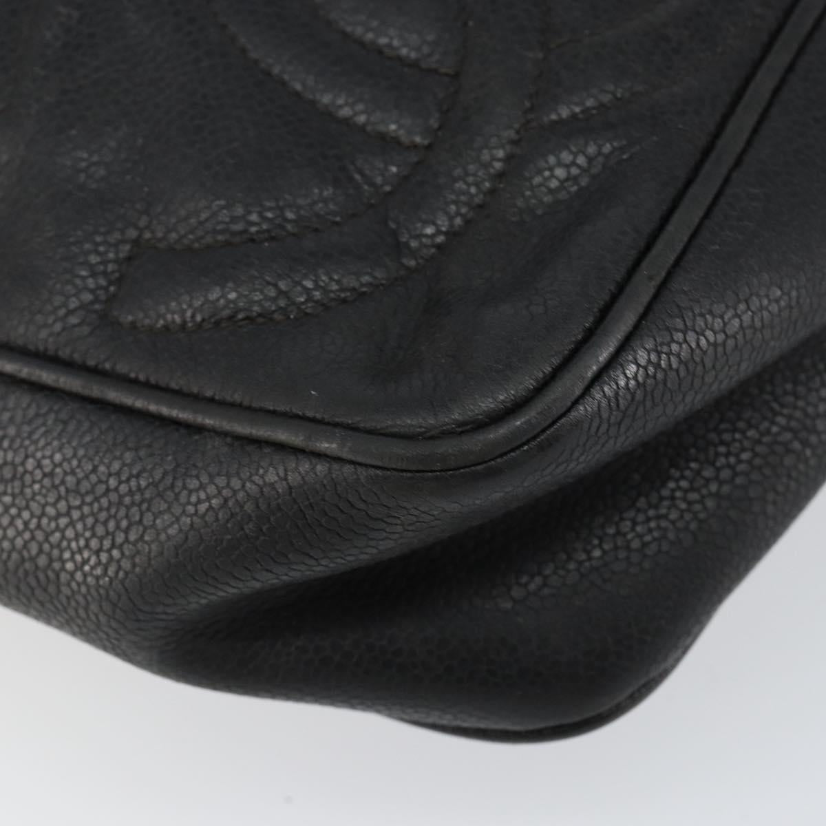 CHANEL Triple COCO Mark Shoulder Bag Caviar Skin Black Gold CC Auth 151405