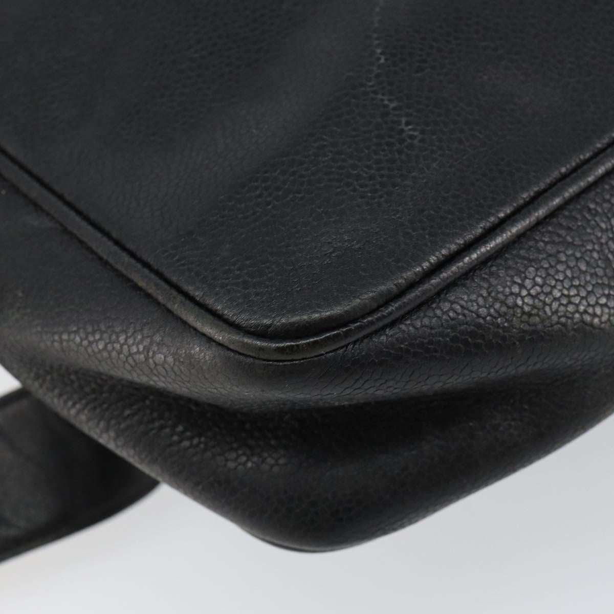 CHANEL Triple COCO Mark Shoulder Bag Caviar Skin Black Gold CC Auth 151405