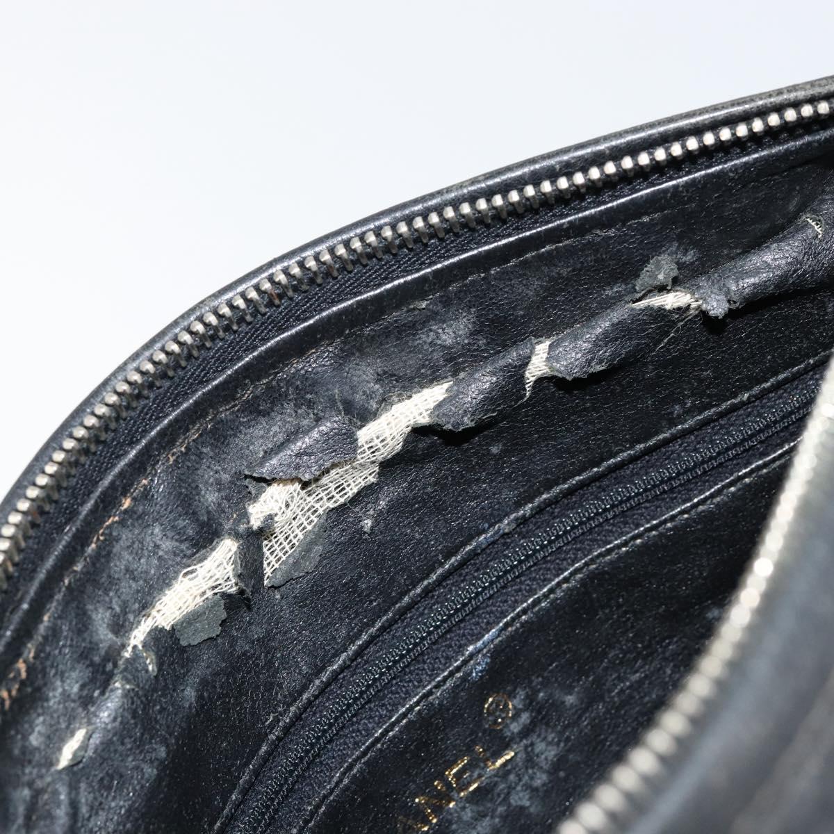 CHANEL Triple COCO Mark Shoulder Bag Caviar Skin Black Gold CC Auth 151405