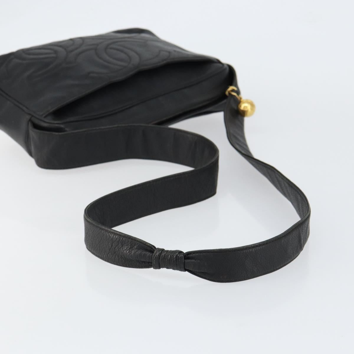 CHANEL Triple COCO Mark Shoulder Bag Caviar Skin Black Gold CC Auth 151405