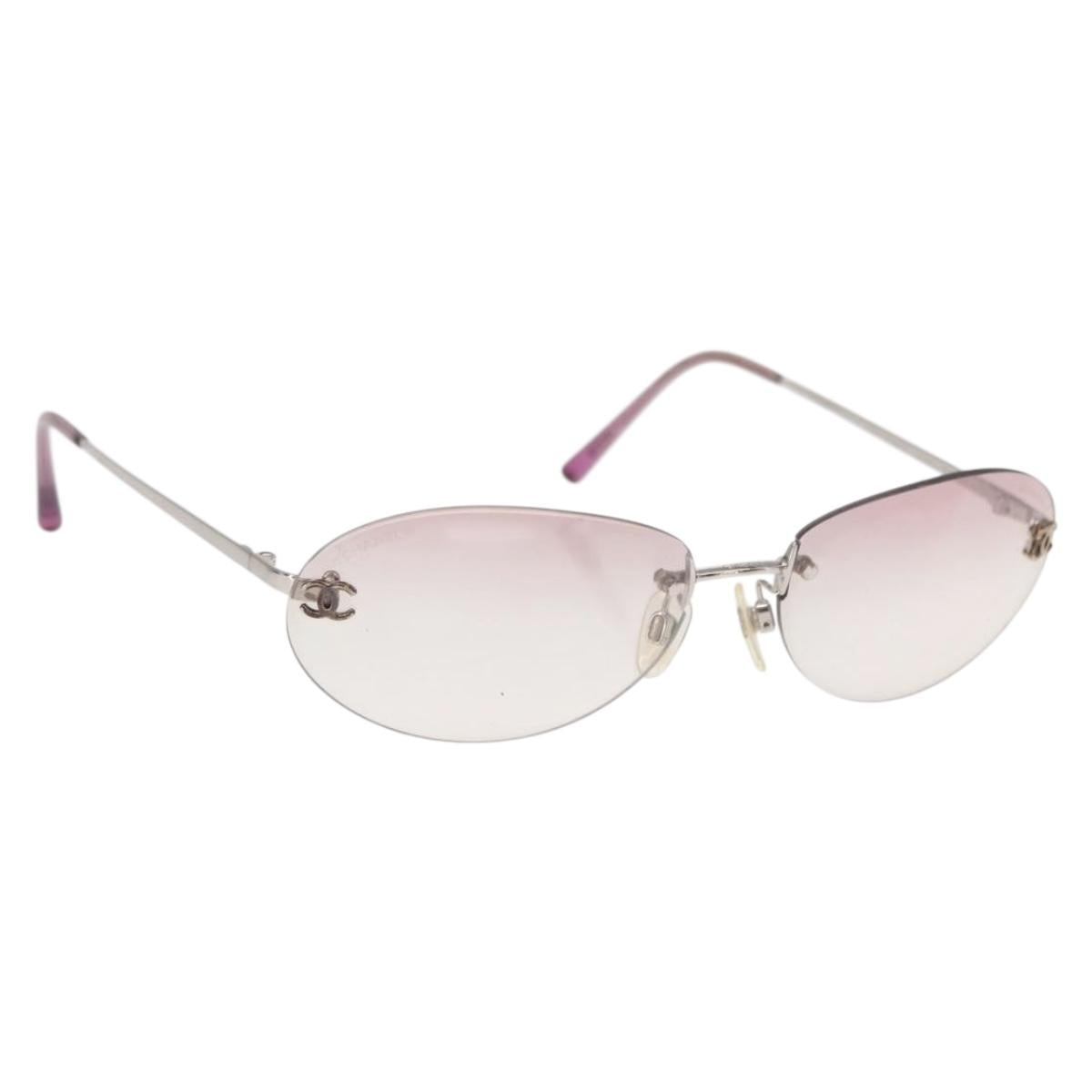 CHANEL Sunglasses plastic Silver CC Auth 151408