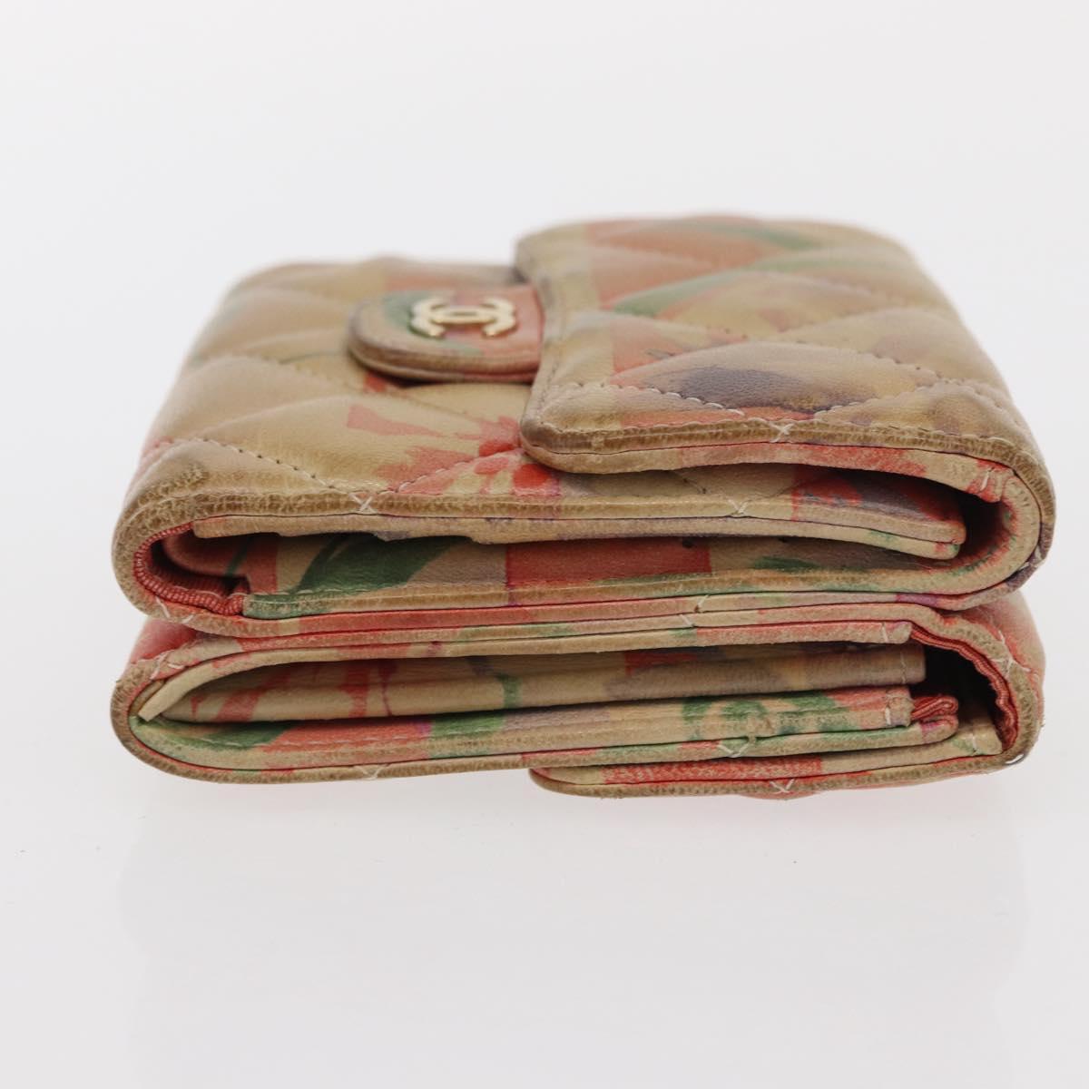 CHANEL Matelasse Compact Wallet Lamb Skin Multicolor CC Auth 151409