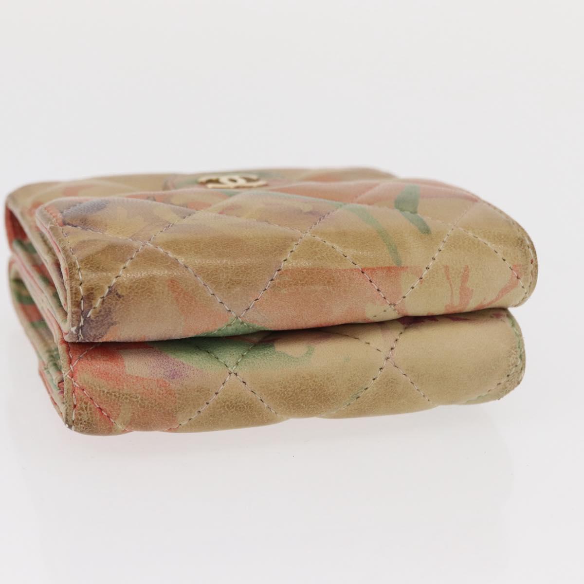 CHANEL Matelasse Compact Wallet Lamb Skin Multicolor CC Auth 151409