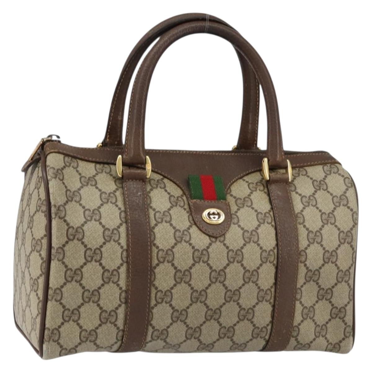 GUCCI GG Supreme Web Sherry Line Hand Bag PVC Beige Gold 40 02 006 Auth 151421