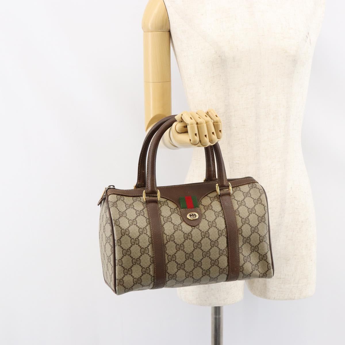GUCCI GG Supreme Web Sherry Line Hand Bag PVC Beige Gold 40 02 006 Auth 151421