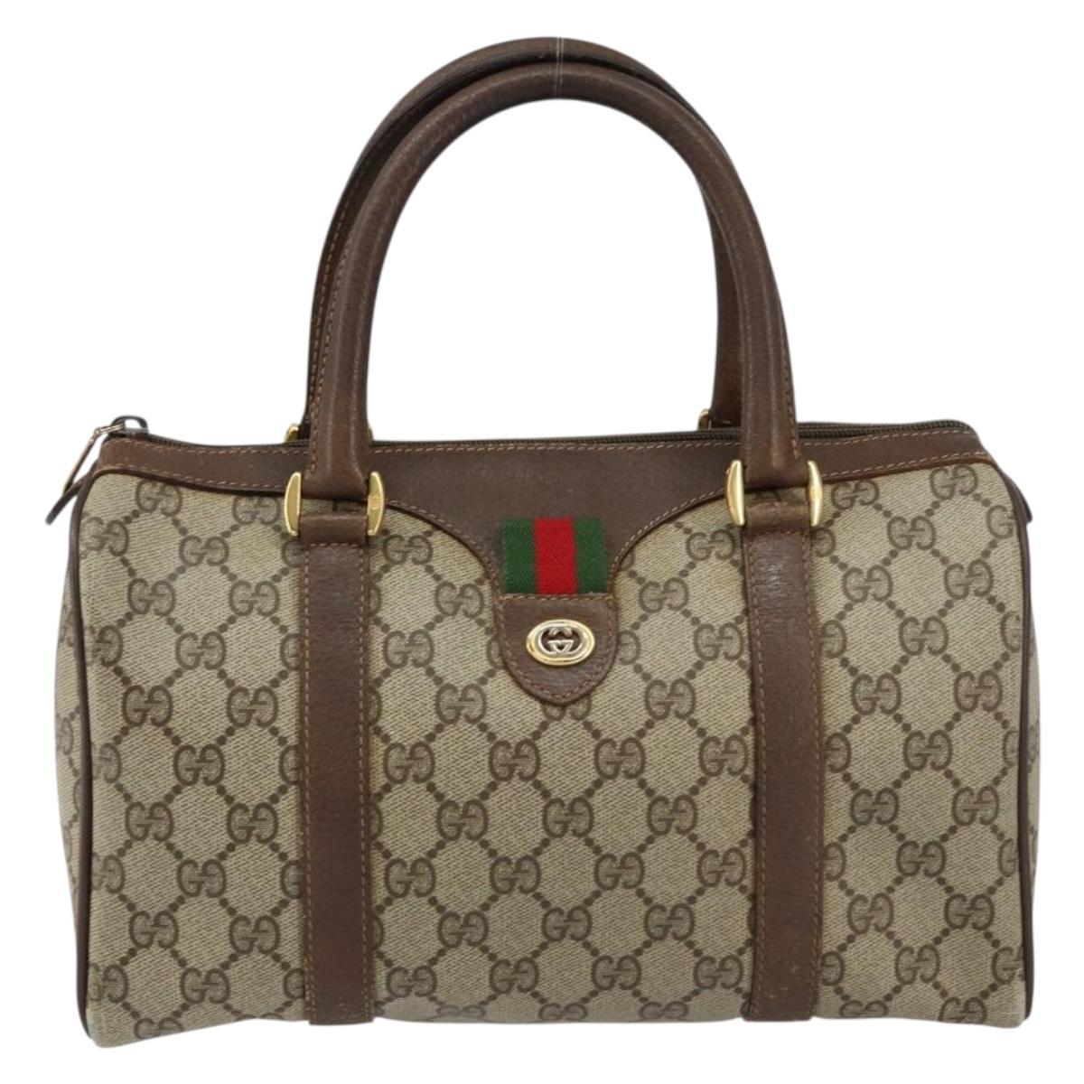 GUCCI GG Supreme Web Sherry Line Hand Bag PVC Beige Gold 40 02 006 Auth 151421