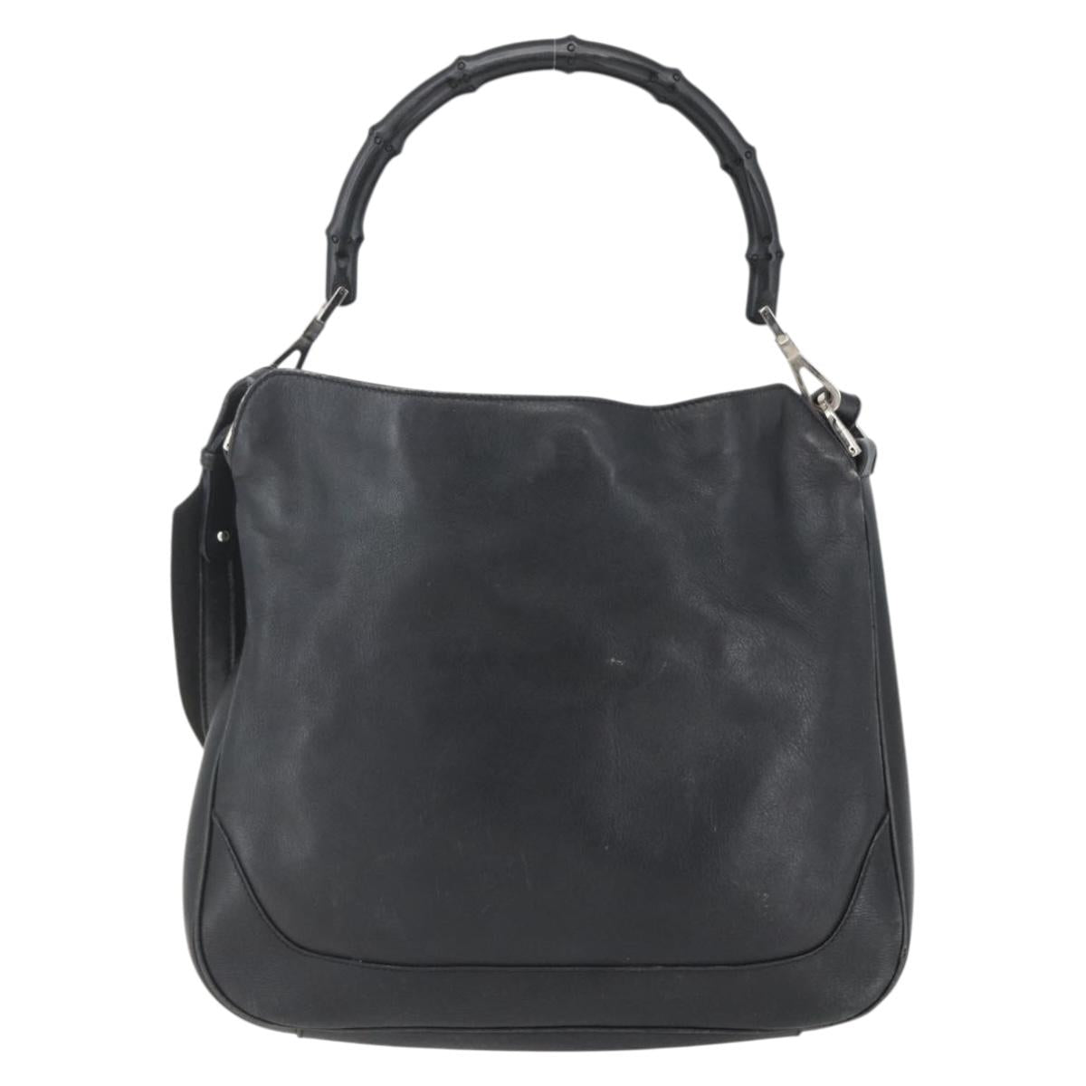 GUCCI Bamboo Shoulder Bag Leather 2way Black Silver 001 4095 Auth 151422