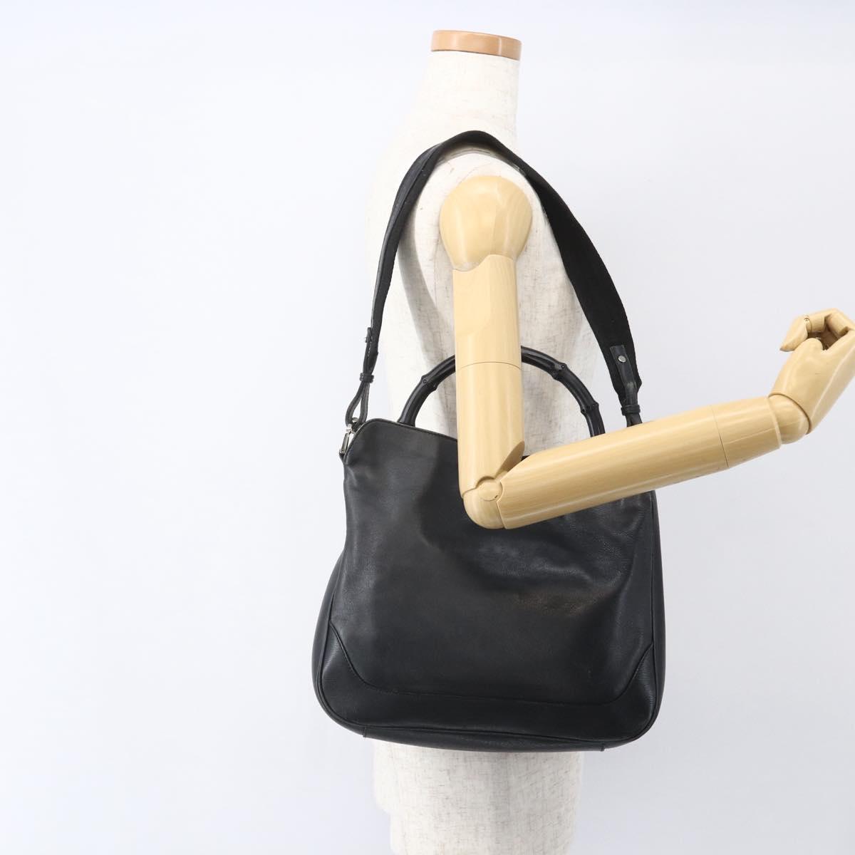 GUCCI Bamboo Shoulder Bag Leather 2way Black Silver 001 4095 Auth 151422