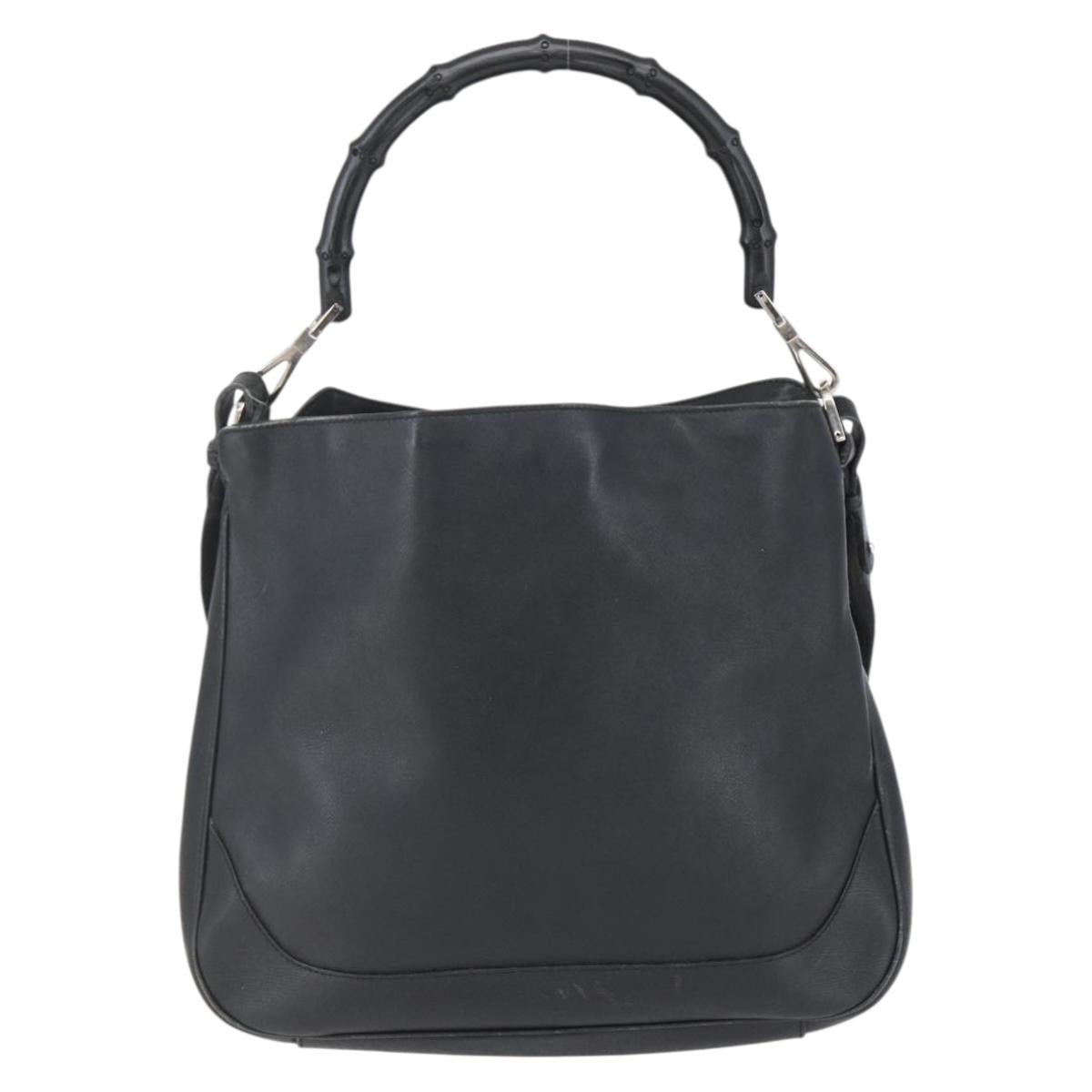 GUCCI Bamboo Shoulder Bag Leather 2way Black Silver 001 4095 Auth 151422