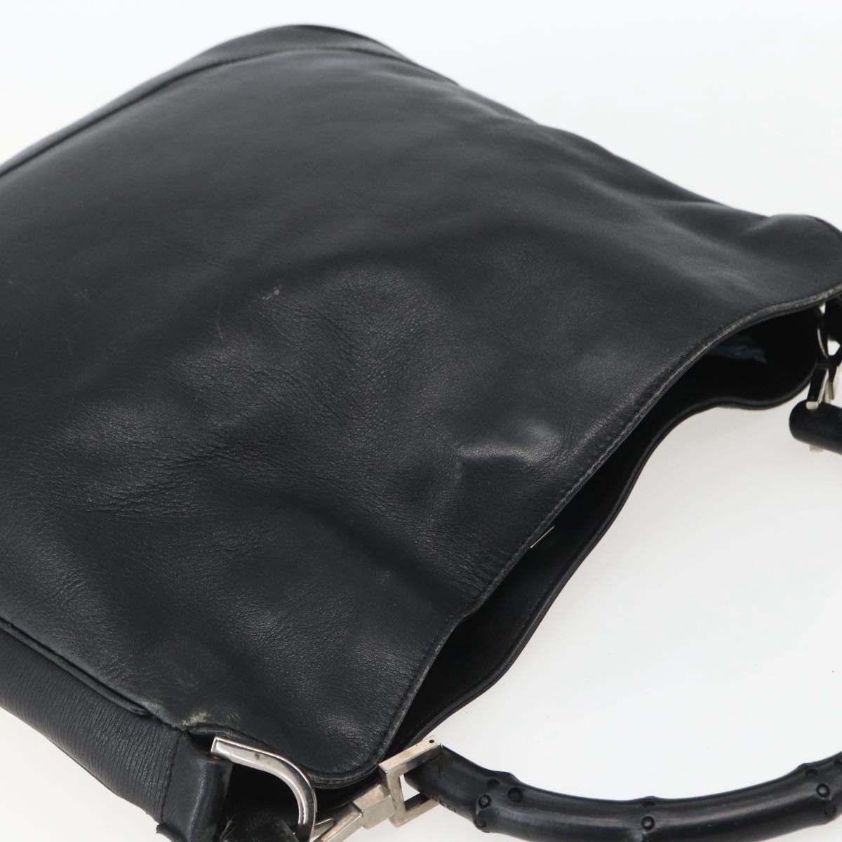 GUCCI Bamboo Shoulder Bag Leather 2way Black Silver 001 4095 Auth 151422